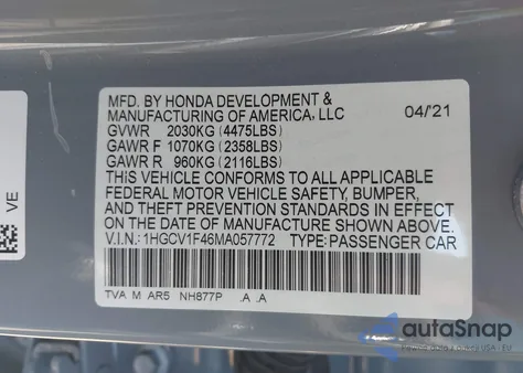 2021 Honda Accord Sport Special Edition from USA, damaged, VIN 1HGCV1F46MA057772